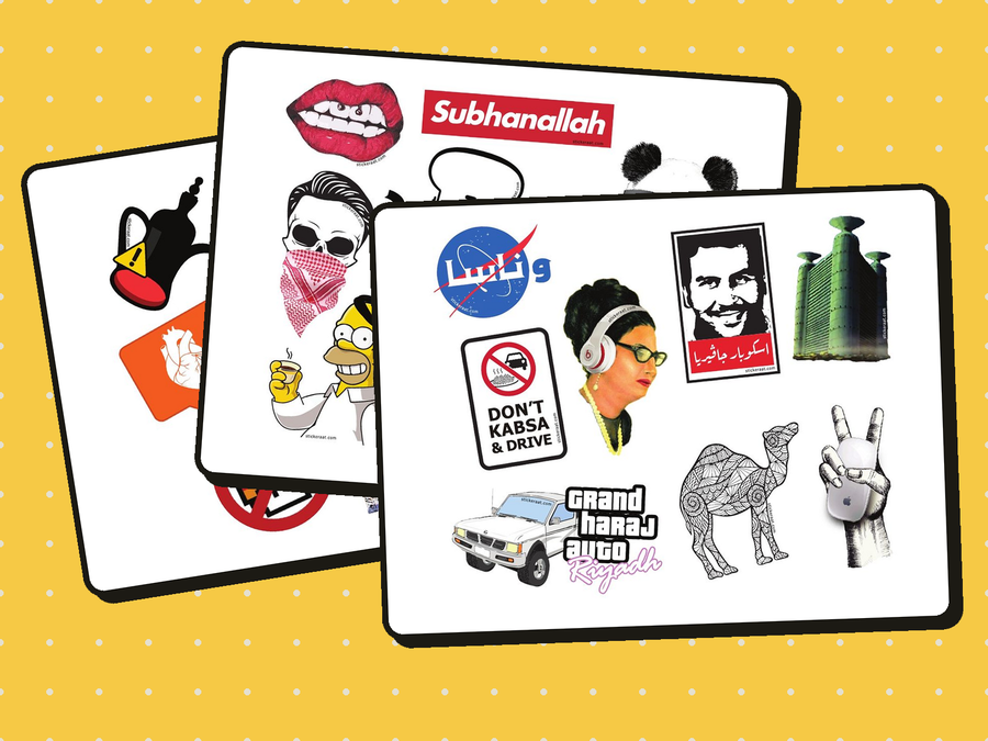 Stickeraat custom sticker booklet: three sticker sheets on a yellow background